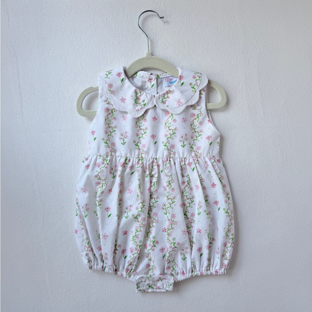 Ann + Reeves Floral Bubble with Scalloped Collar, 12M